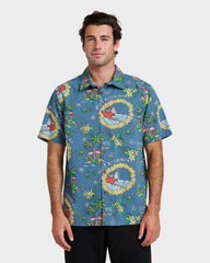 Waterman Surfing Santa Shirt - Real Teal