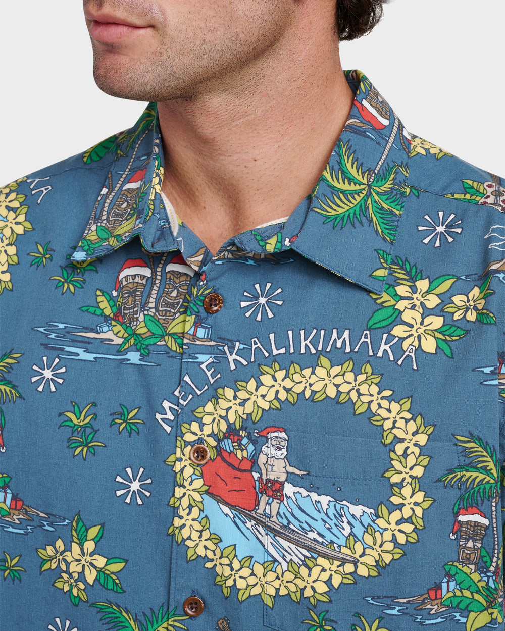 Waterman Surfing Santa Shirt - Real Teal