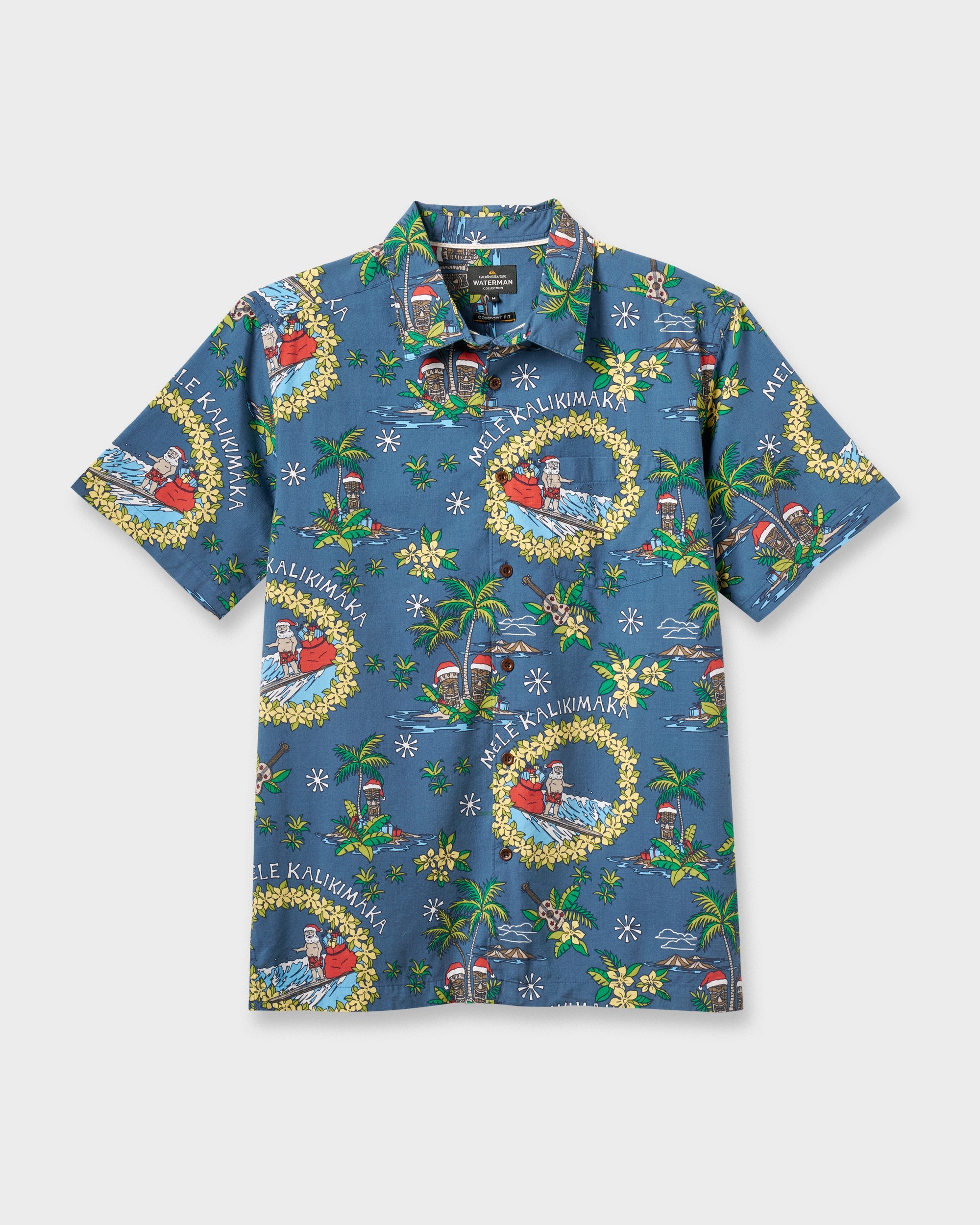 Waterman Surfing Santa Shirt - Real Teal