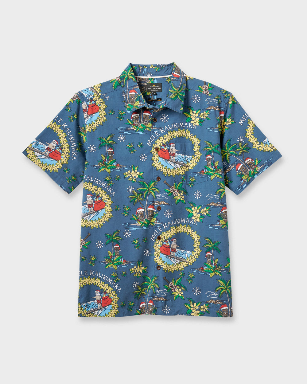 Waterman Surfing Santa Shirt - Real Teal