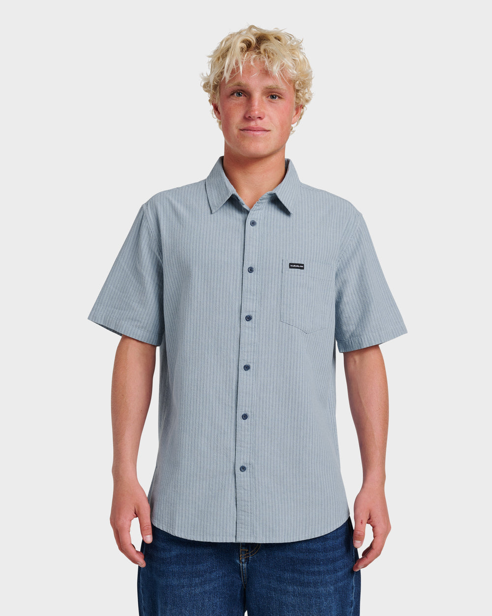 Oxford Stripe Classic Short Sleeve Shirt - Ashley Blue