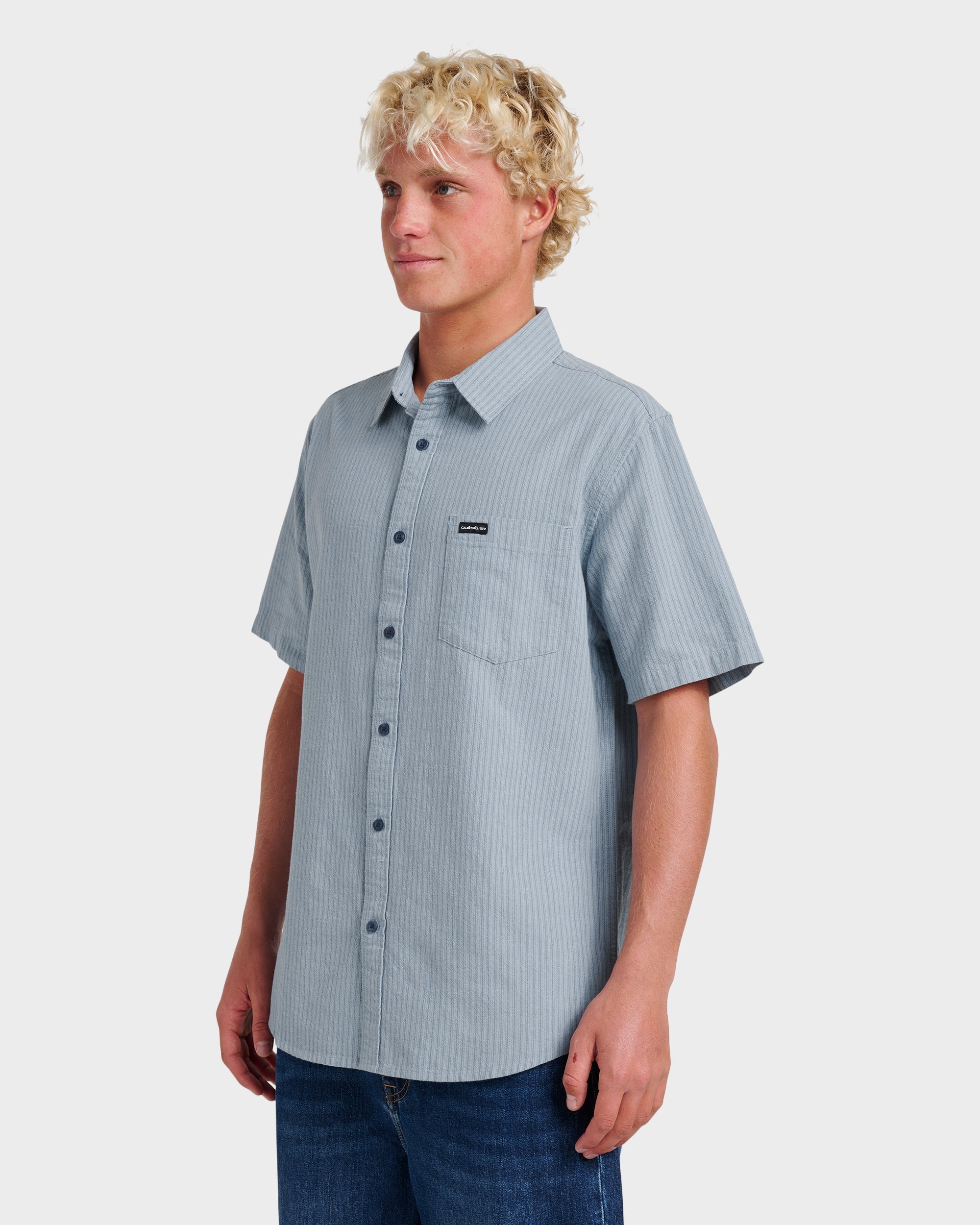Oxford Stripe Classic Short Sleeve Shirt - Ashley Blue