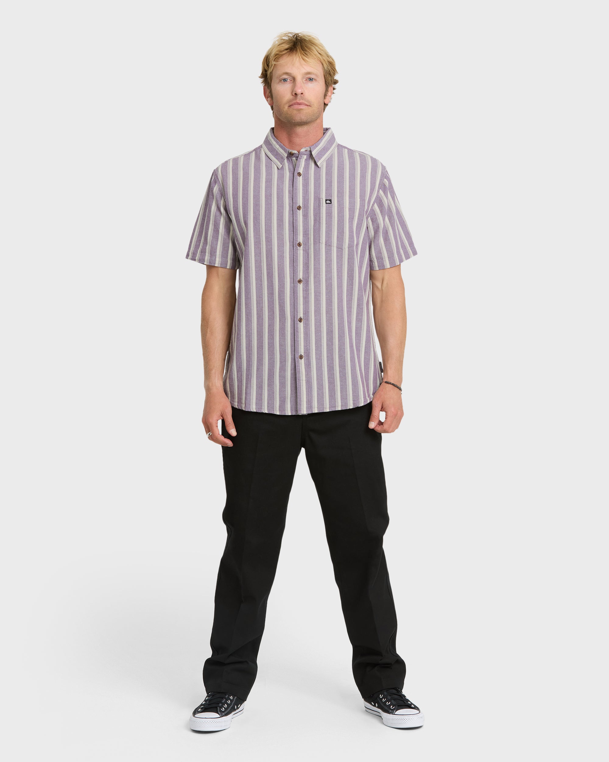 Oxford Stripe Classic Short Sleeve Shirt - Sunset Purple