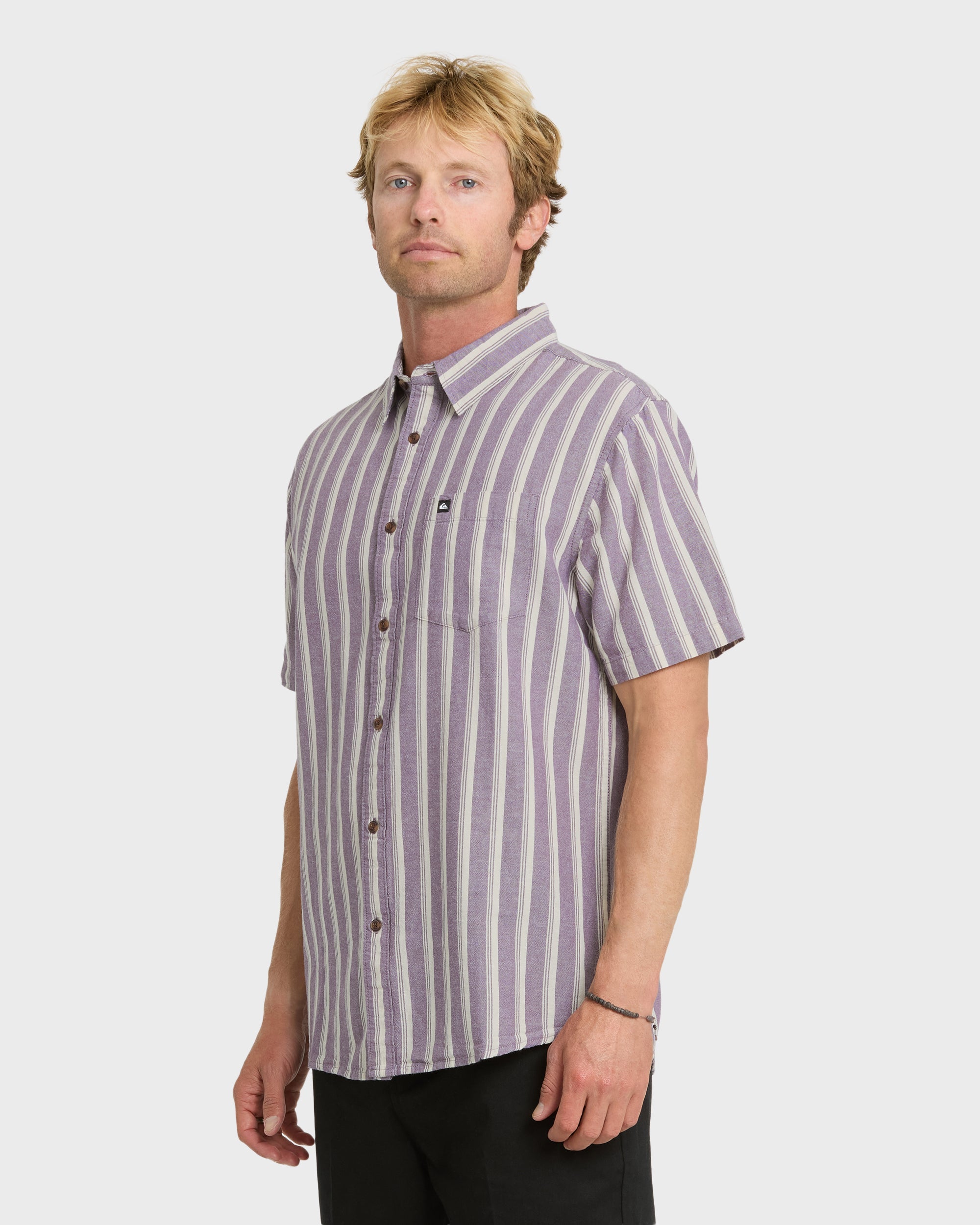 Oxford Stripe Classic Short Sleeve Shirt - Sunset Purple