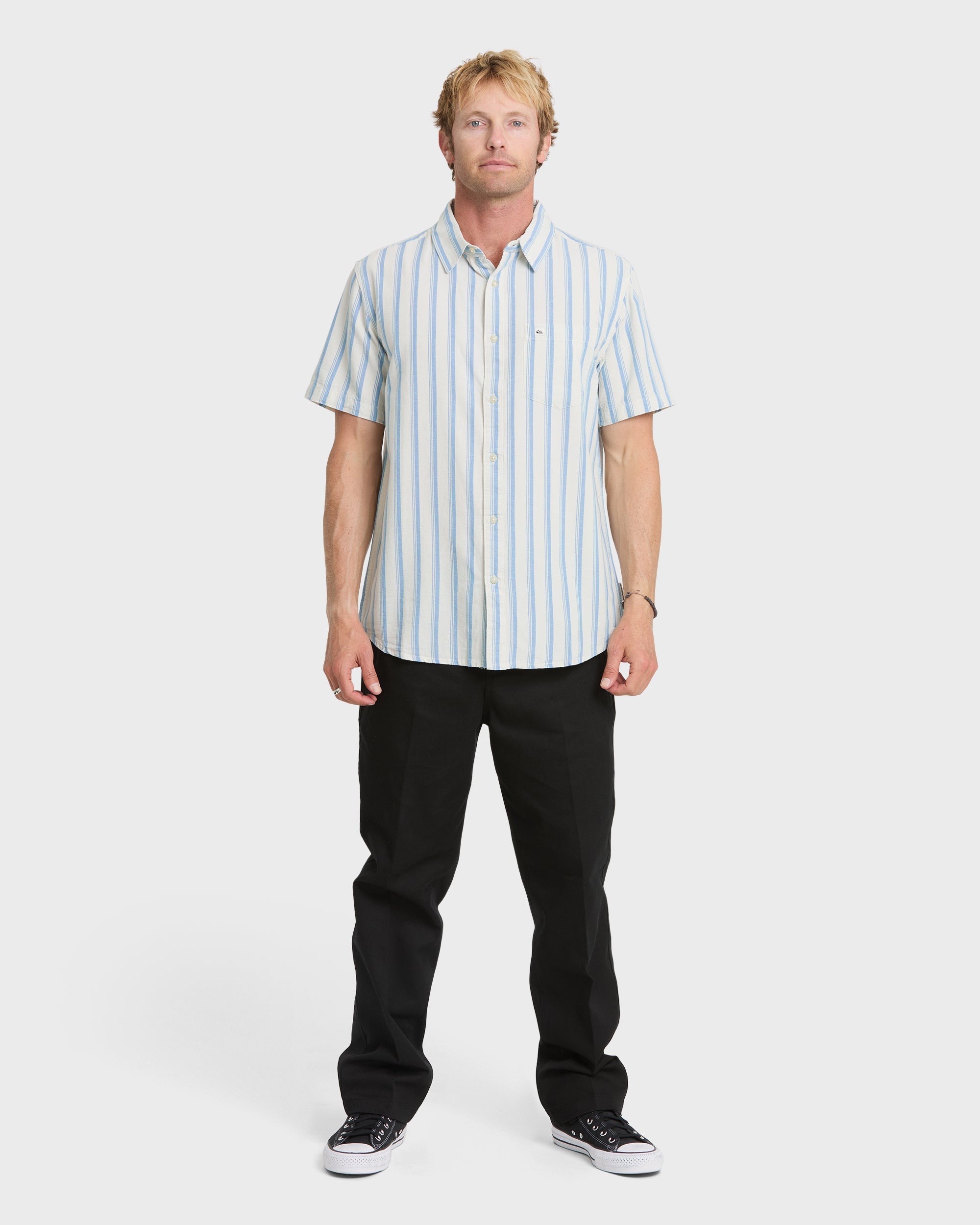 Oxford Stripe Classic Short Sleeve Shirt - Niagara