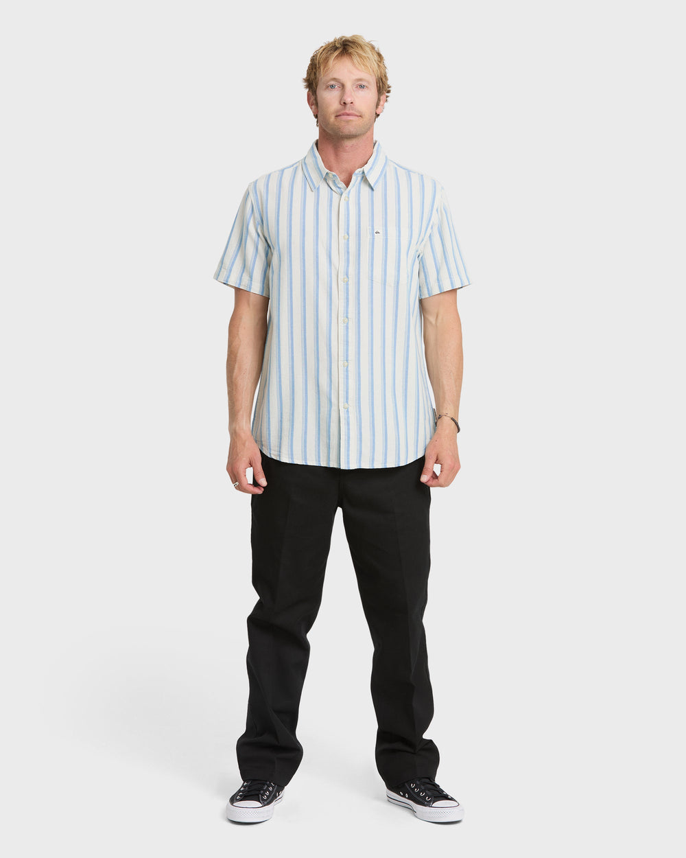 Oxford Stripe Classic Short Sleeve Shirt - Niagara