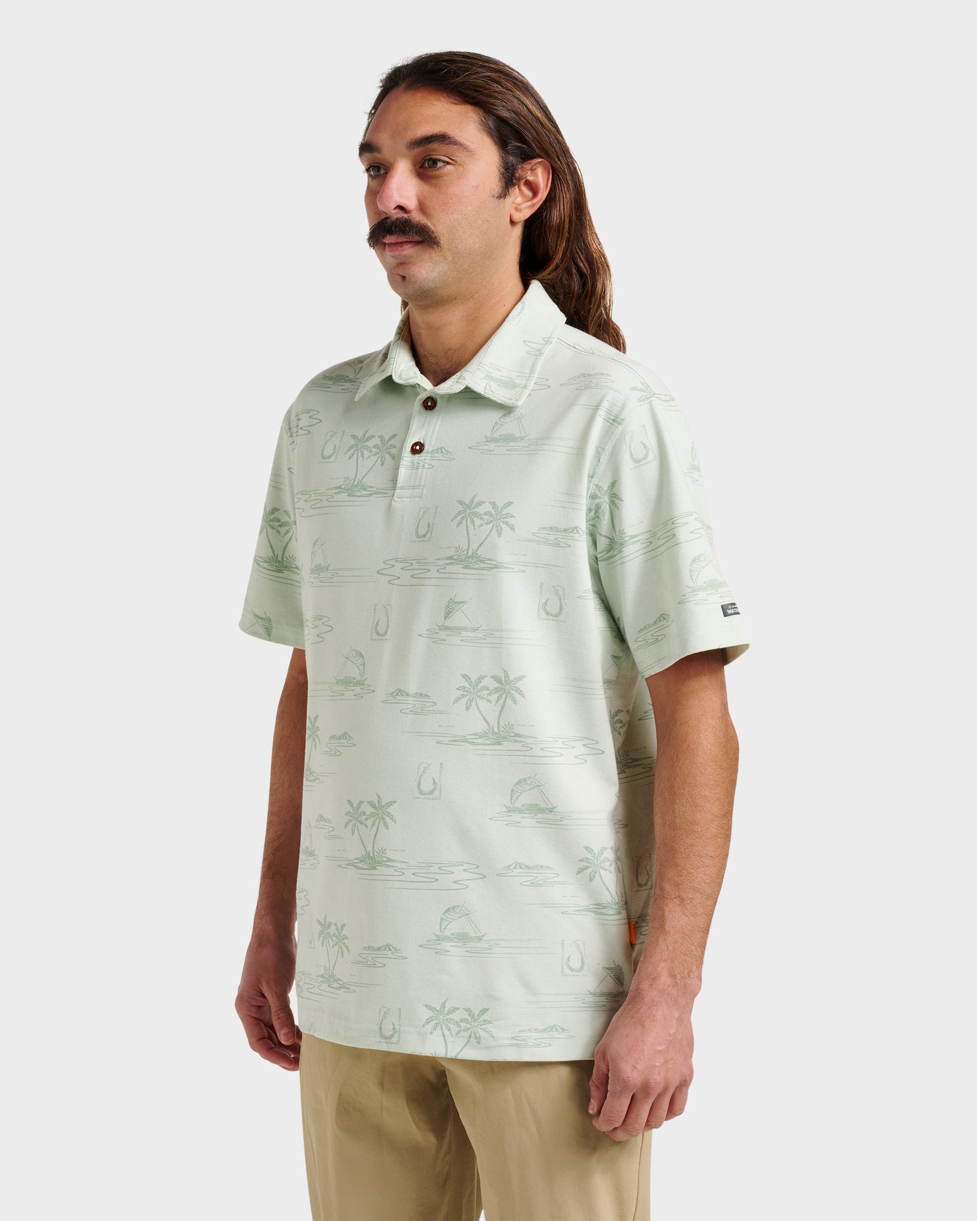 Waterman Island Daze Polo T-Shirt - Smoke Heahter