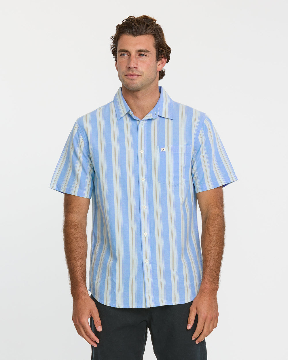 Oxford Stripe Classic Short Sleeve Shirt - Azure