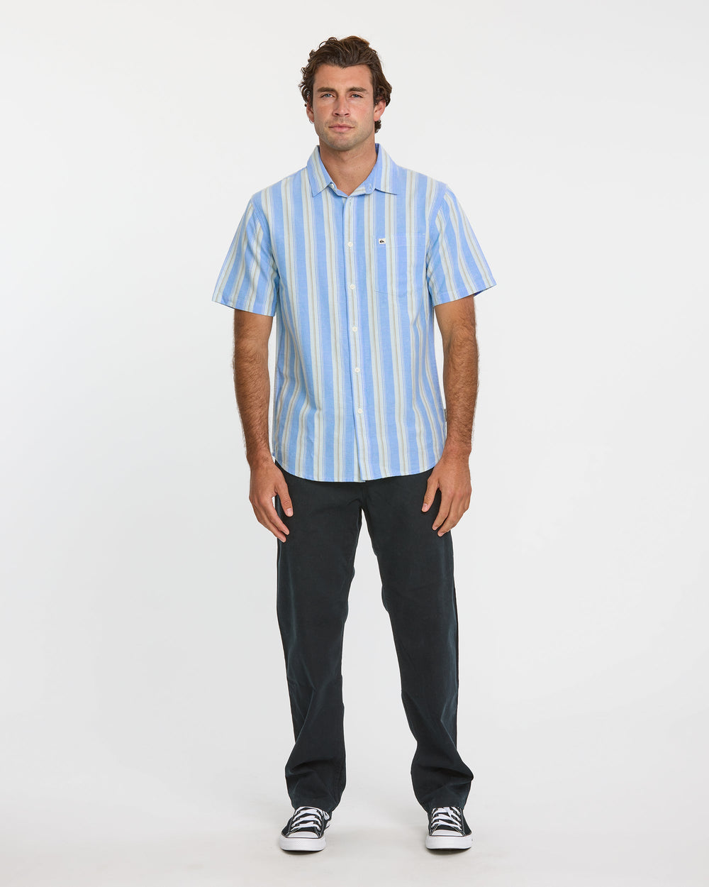 Oxford Stripe Classic Short Sleeve Shirt - Azure