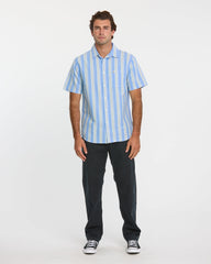Oxford Stripe Classic Short Sleeve Shirt - Azure