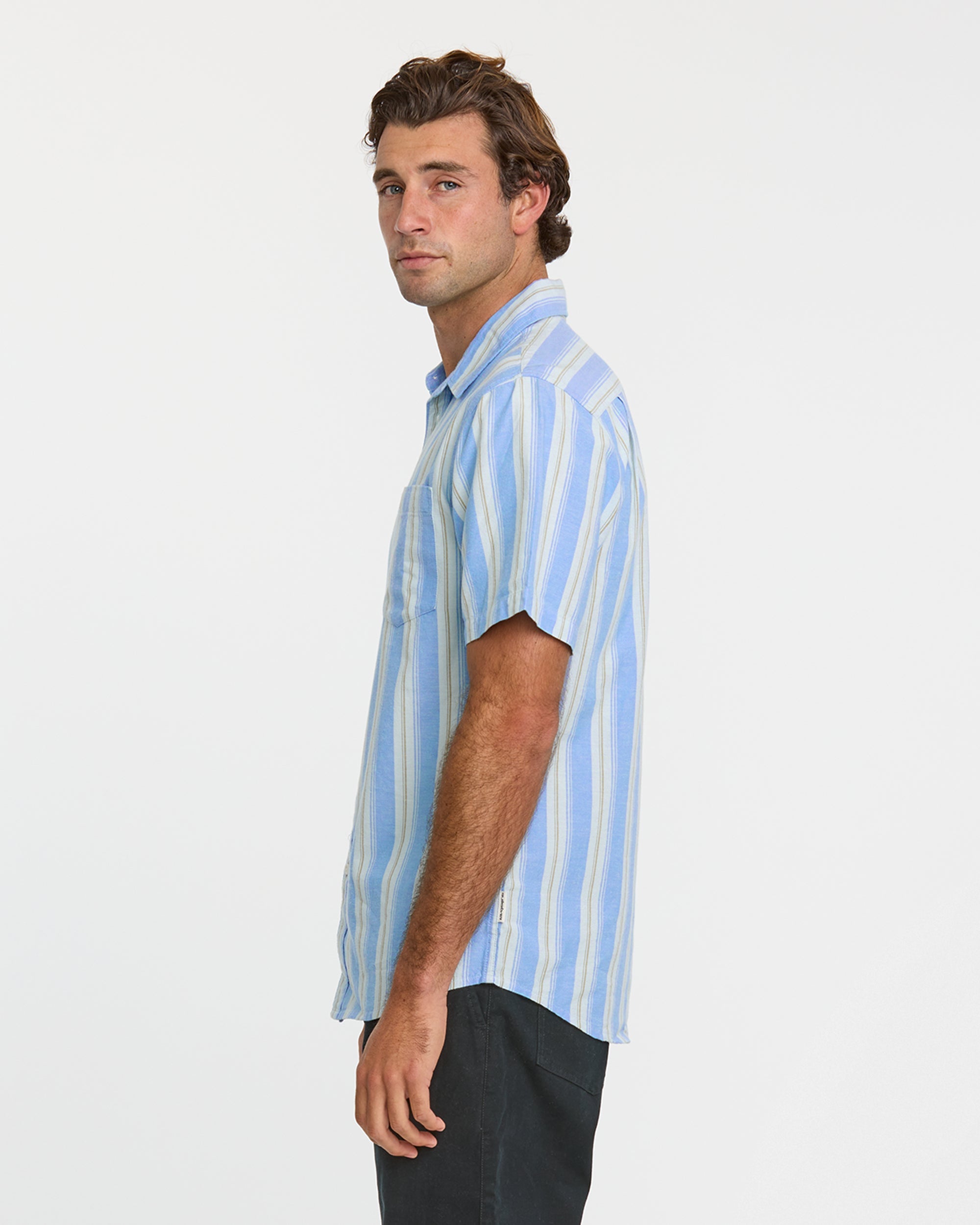 Oxford Stripe Classic Short Sleeve Shirt - Azure