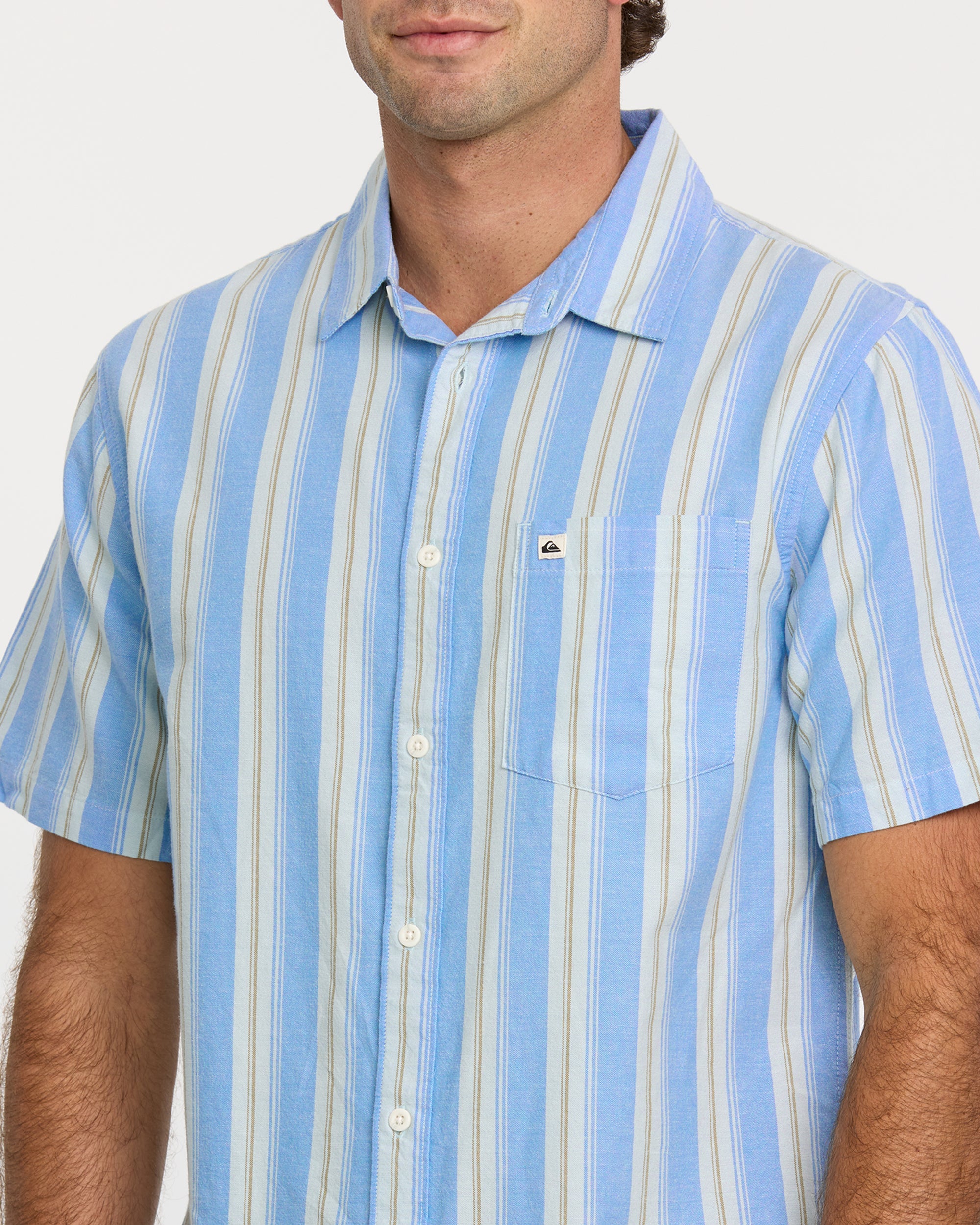 Oxford Stripe Classic Short Sleeve Shirt - Azure
