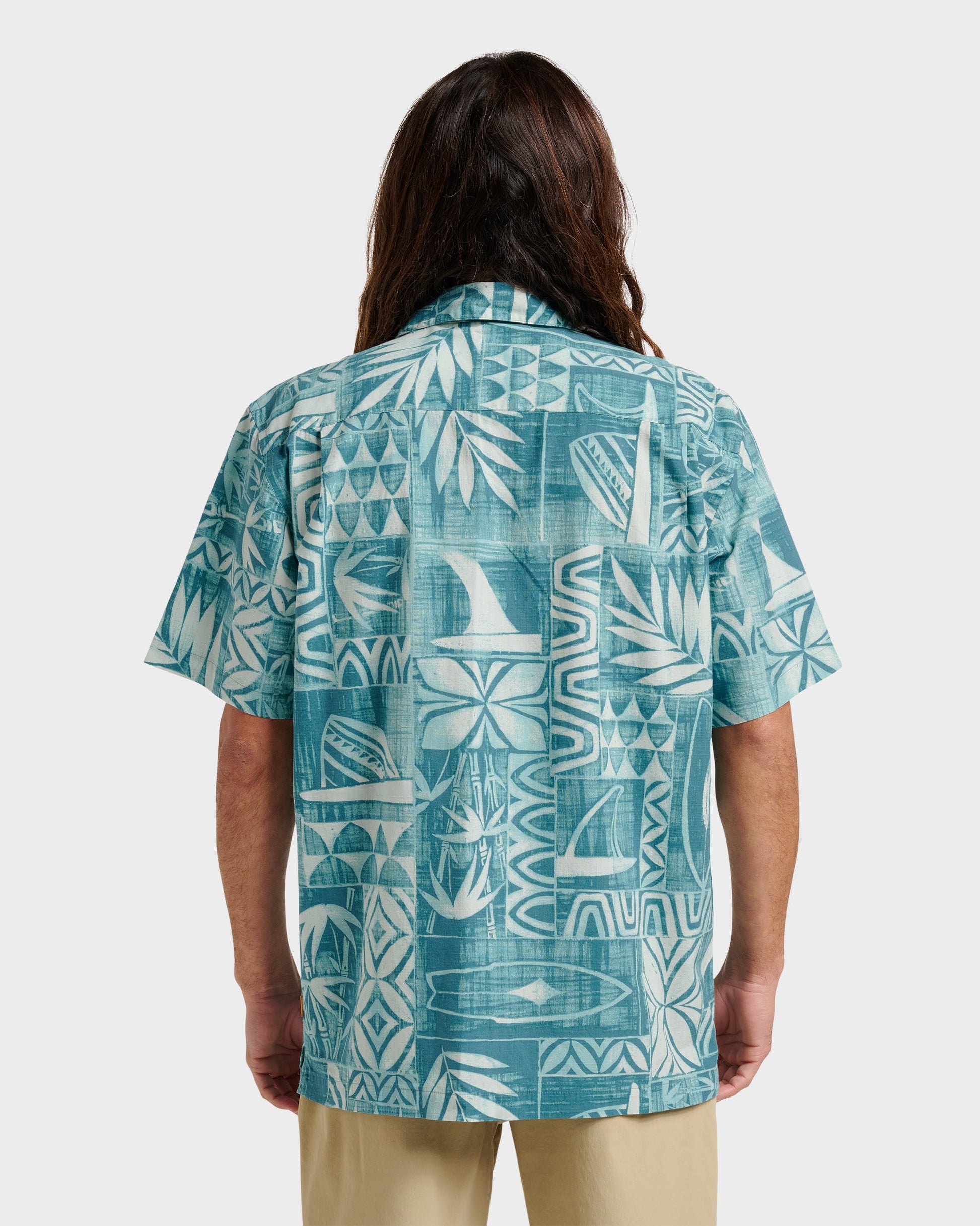 Waterman Talk Story Short Sleeve Shirt - Aqua Sea