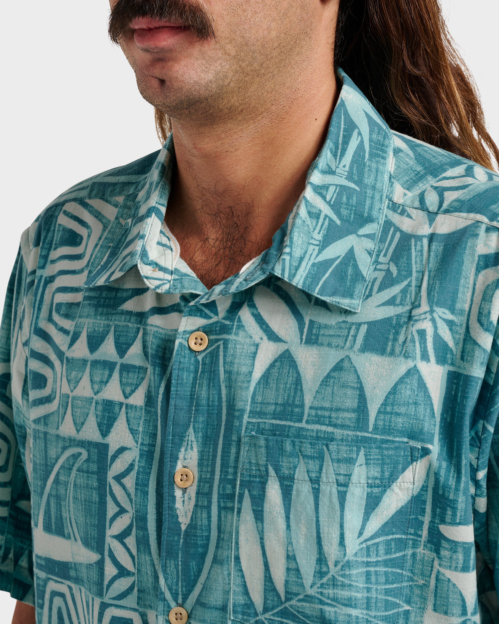 Waterman Talk Story Short Sleeve Shirt - Aqua Sea