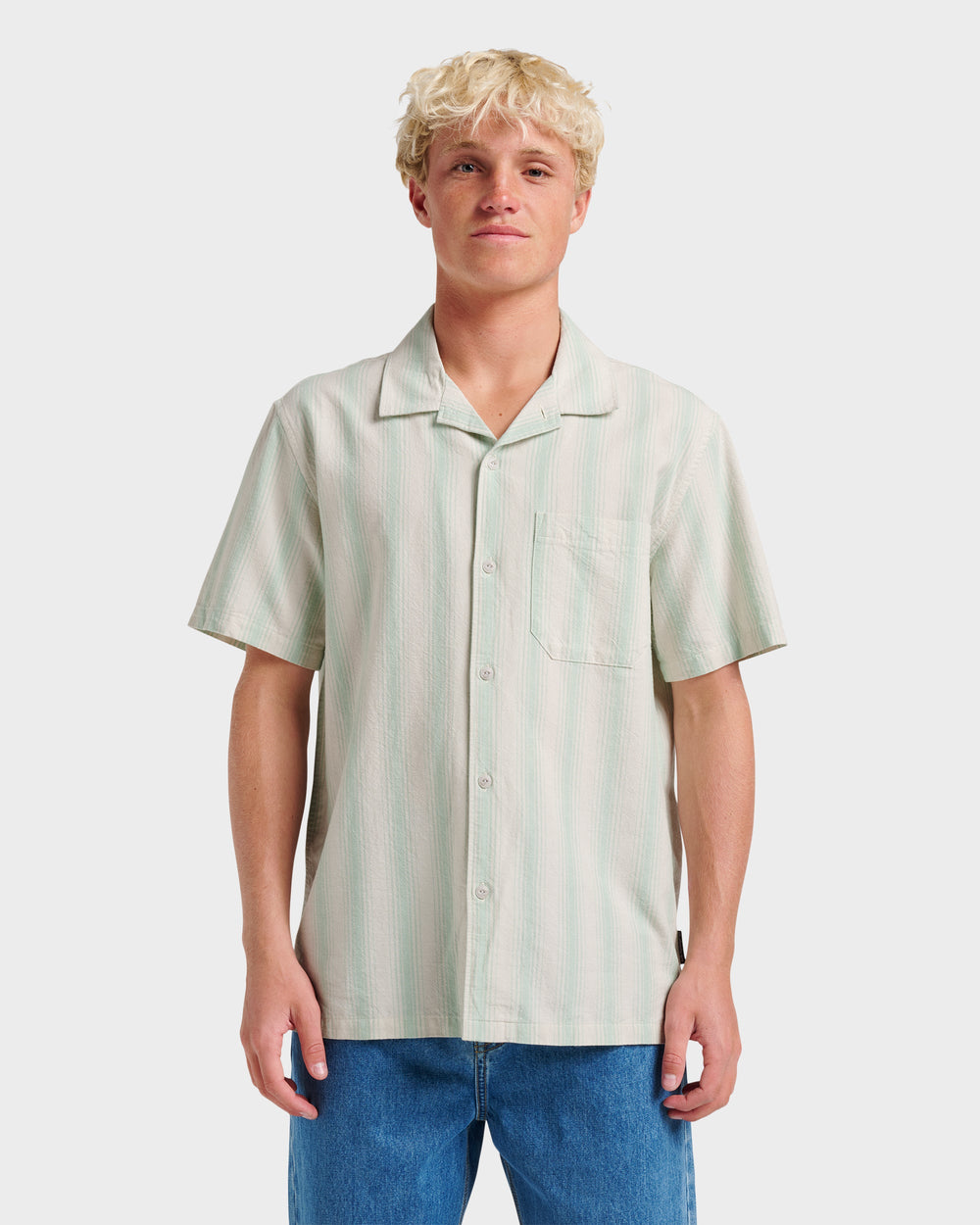 Oxford Stripe Casual Short Sleeve Shirt - Moonstruck