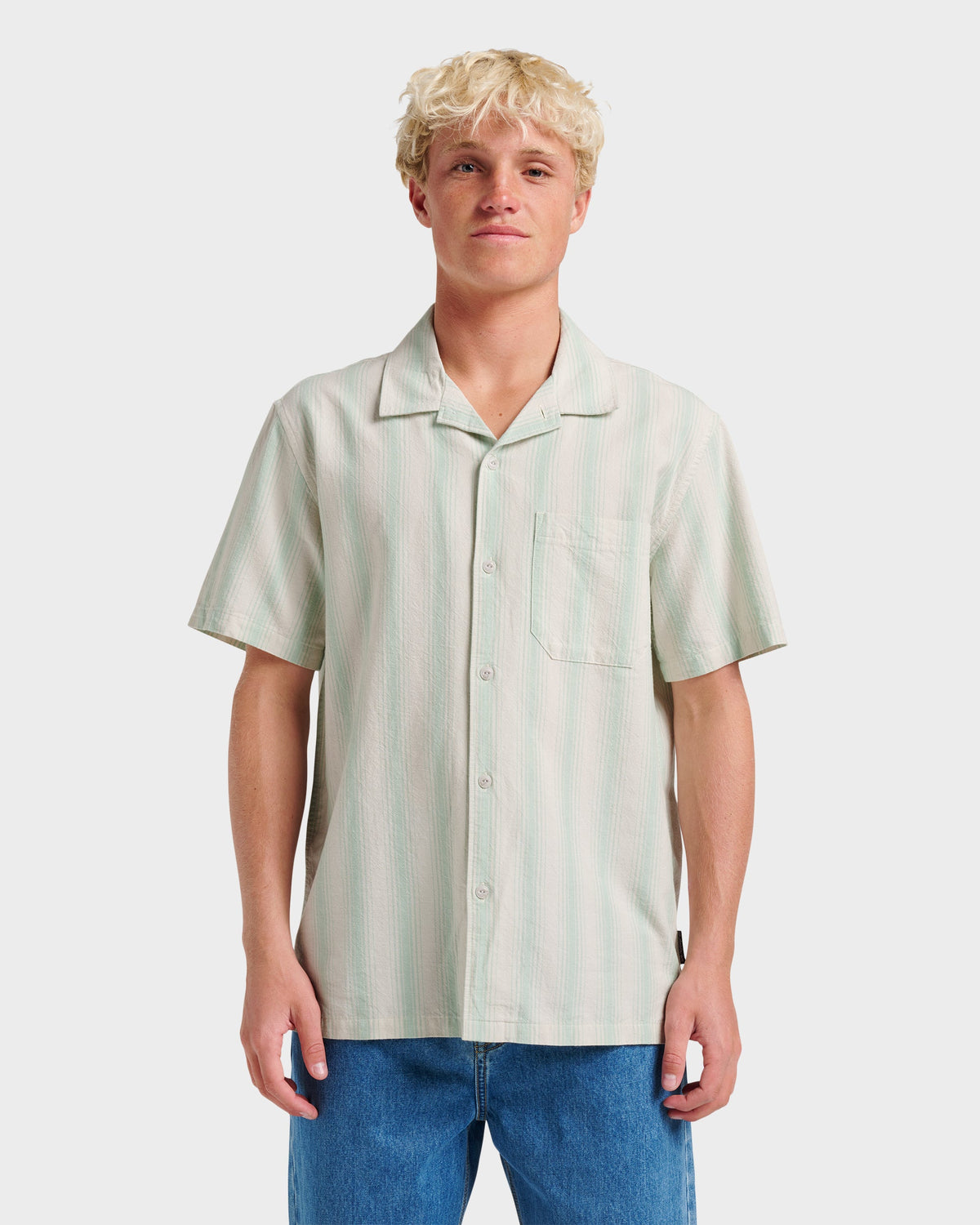 Oxford Stripe Casual Short Sleeve Shirt - Moonstruck