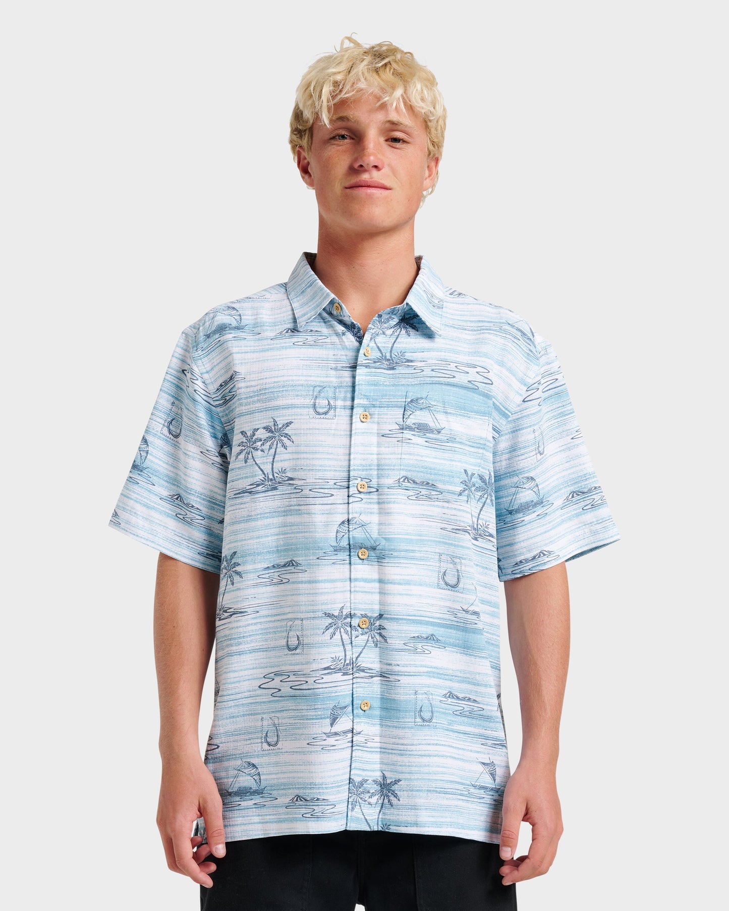 Waterman Island Daze Short Sleeve Shirt - Aqua Sea