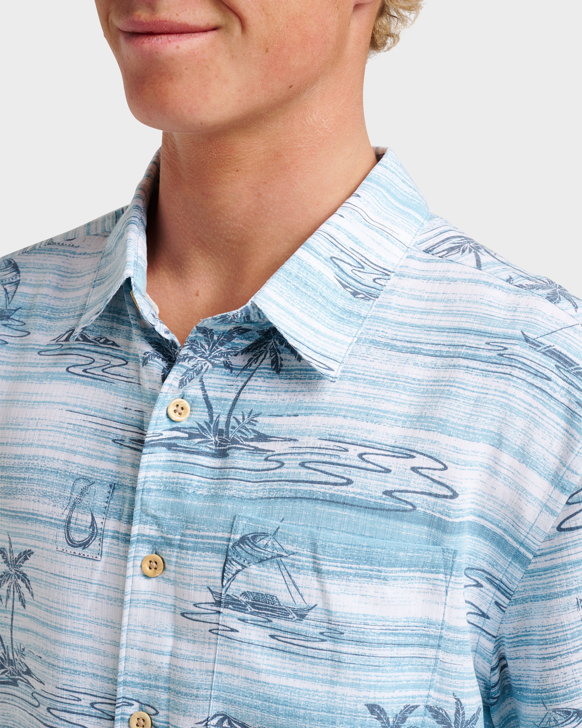 Waterman Island Daze Short Sleeve Shirt - Aqua Sea